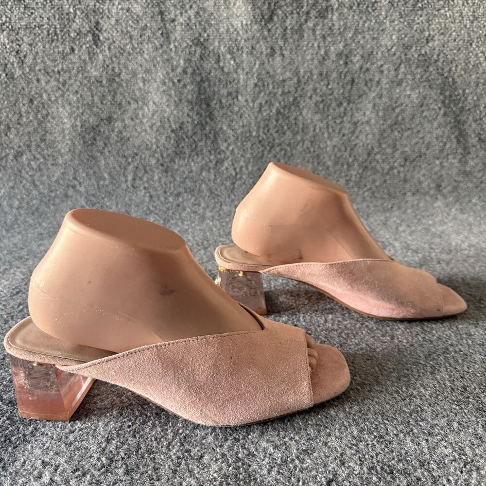 Kate Spade Caila Pink Suede Block Heel Mule Transparent Gem Square Toe 8.5M